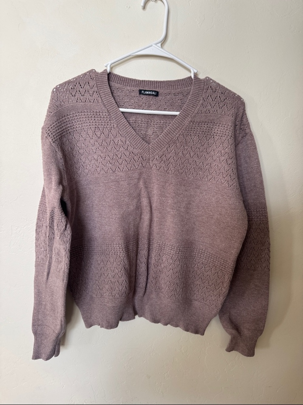Flannels V-Neck Pointelle Sweater in Dusty Mauve